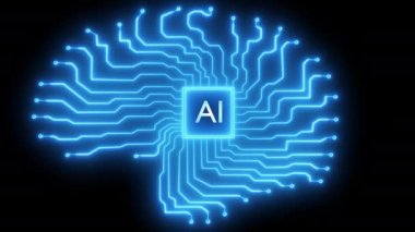 Artificial intelligence AI concept, electronic brain powered by processor. Integrated circuits come to life after impulse electric beam passes through them. High quality 4k footage