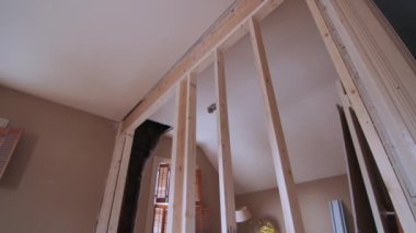 reconstruction of an old house. replacement of old wooden beams. High quality 4k footage