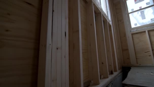 Reconstruction Old House Replacement Old Wooden Beams High Quality Footage — Wideo stockowe