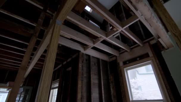 Reconstruction Old House Replacement Old Wooden Beams High Quality Footage — Αρχείο Βίντεο