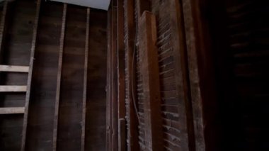 reconstruction of an old house. replacement of old wooden beams. High quality 4k footage