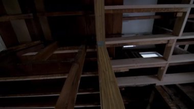 reconstruction of an old house. replacement of old wooden beams. High quality 4k footage