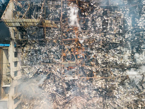 Aerial view of building was destroyed after the fire. High quality photo