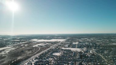panoramic aerial view of a winter Naperville city with a private sector . High quality 4k footage