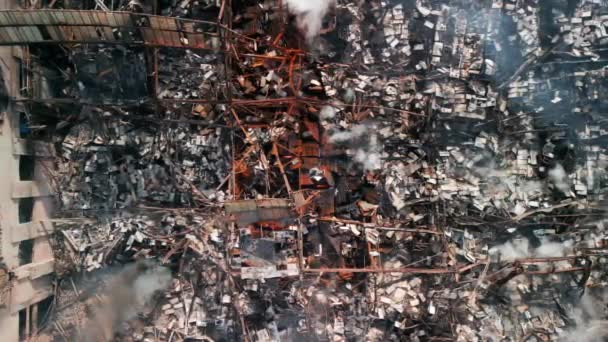 Vista Aérea Del Edificio Fue Destruida Después Del Incendio Imágenes — Vídeos de Stock