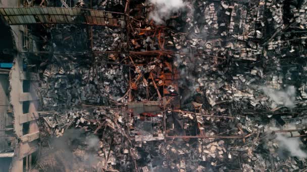 Aerial View Building Destroyed Fire High Quality Footage — Video Stock