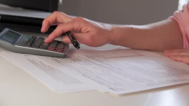 Female Hands Completing Tax Declaration Close High Quality Footage — Stockvideo
