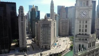 Chicago Illinois ABD hava aracı görüntüsü Chicago Downtown gökdeleni. Yüksek kalite 4k görüntü