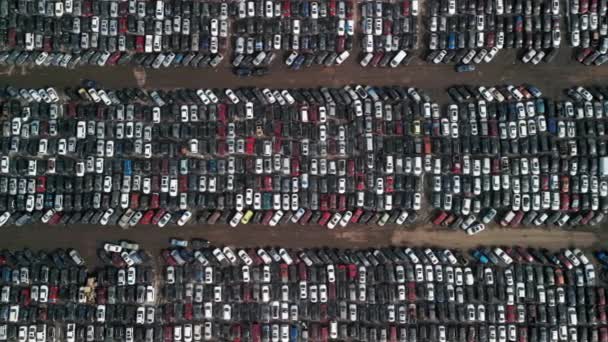 Aerial Top View Large Car Parking Car Dealer Secondhand Used — Wideo stockowe