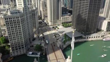 Chicago Illinois ABD hava aracı görüntüsü Chicago Downtown gökdeleni. Yüksek kalite 4k görüntü