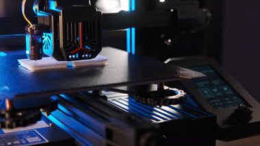 3D printer working, Fused deposition modeling, from plastic. . High quality 4k footage