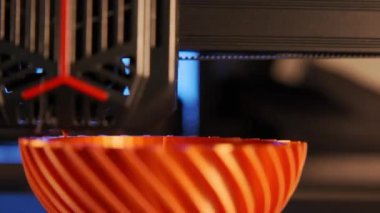 3D printer working, Fused deposition modeling, from plastic. . High quality 4k footage