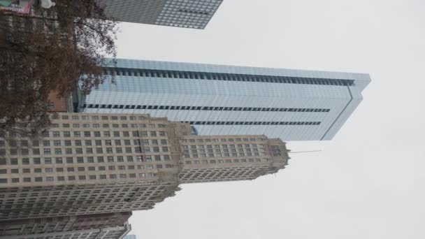 Széles Rálátás Chicago Utcára Egy Felhős Téli Napon Függőleges Lövés — Stock videók
