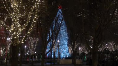 Chicago Noel Ağacı ve Turistler şehir merkezinde. Yüksek kalite 4k görüntü