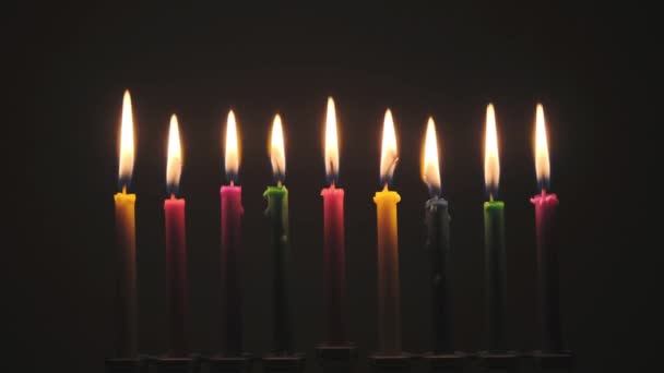 Time Lapse Colored Hanukkah Candles Black Background High Quality Footage — Stock Video