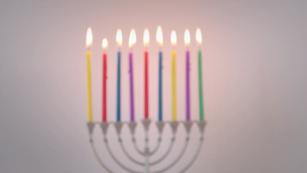 Velas Color Hanukkah Sobre Fondo Blanco Imágenes Alta Calidad — Vídeo de stock