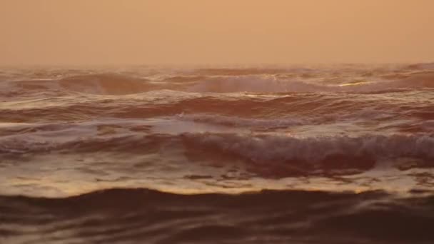 Ocean Wave Breaks Shore Sunrise Slow Motion High Quality Footage — Stock Video