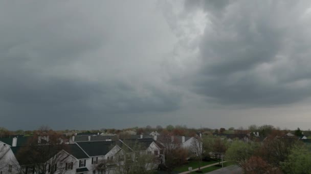 Dark Stormy Clouds Forming Gloomy Sky Heavy Rainfall Suburban Town — Stock Video