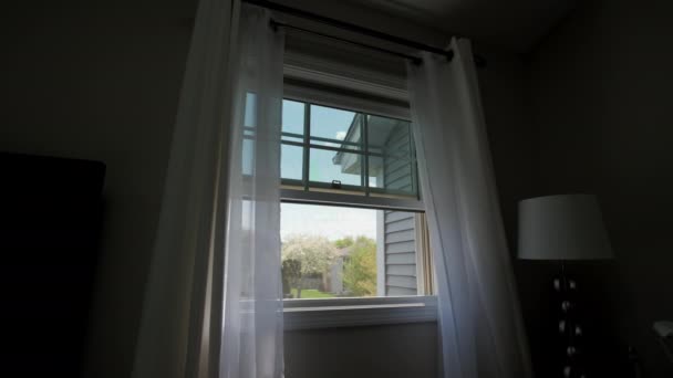 Rideau Fenêtre Transparent Lentement Déplacé Par Vent Images Haute Qualité — Video