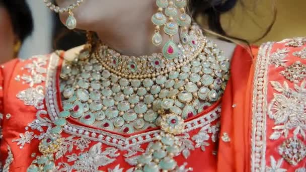 穿着传统印第安人婚纱的漂亮女人 高质量的4K镜头 — 图库视频影像