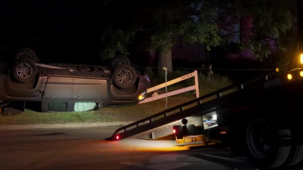 Camiones Remolque Policía Escena Del Accidente Coche Carretera Imágenes Alta — Vídeos de Stock