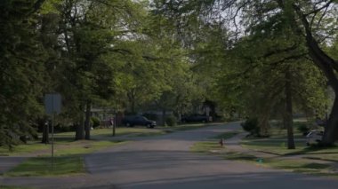 Banliyöde bir sokak, güneşli bir günde geleneksel Amerikan evleri. Yüksek kalite 4k görüntü