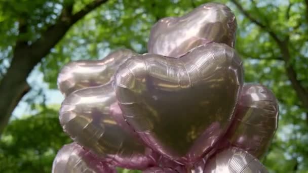 Ballons Contre Une Forêt Verte Joyeux Anniversaire Décoration Bouge Caméra — Video