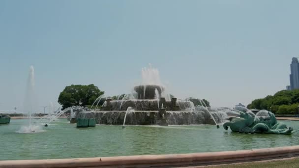 Buckingham Fountain Downtown Chicago Illinois Wide Shot High Quality Footage — Stock Video