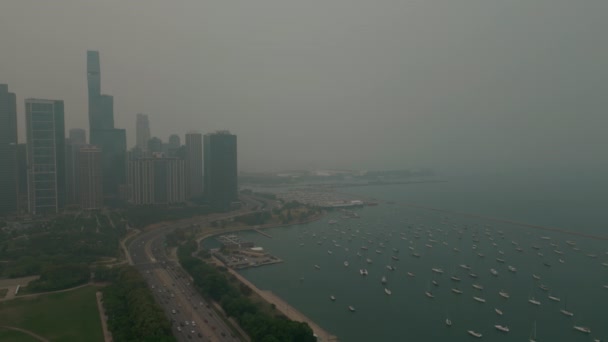 Široký Záběr Smoky Air Canadian Wildfires Dekets Midwestern Skies Chicago — Stock video