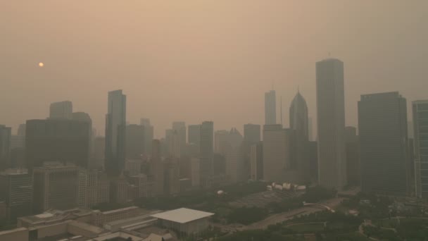 Smoky Air Canadian Wildfires Blankets Midwestern Skies Chicago Wide Aerial — Stock Video