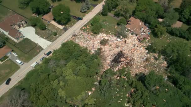 Zničený Rodinný Dům Majetek Zcela Poškozený Únikem Propanu Letecký Záběr — Stock video