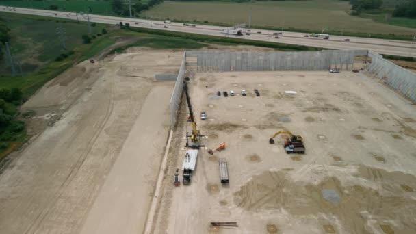 Construction Entrepôt Bâtiment Industriel Sur Charpente Légère Drone Dessus Des — Video