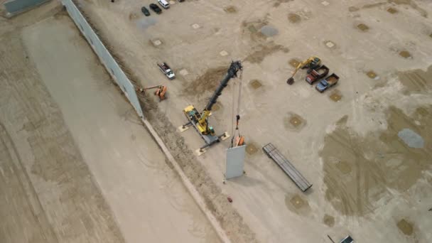 Construction Warehouse Industrial Building Light Gauge Framing Wide Aerial Footage — Vídeos de Stock