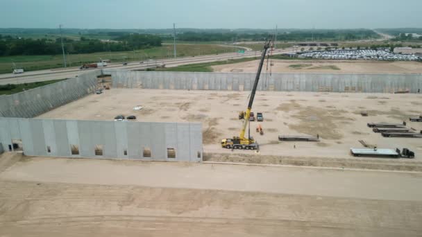 Construction New Warehouse Industrial Building Light Gauge Framing Wide Aerial — Vídeo de Stock