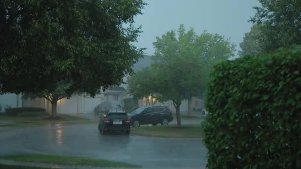 Heavy Rain Water Drops Storm Rain Falls Street High Quality — стоковое видео