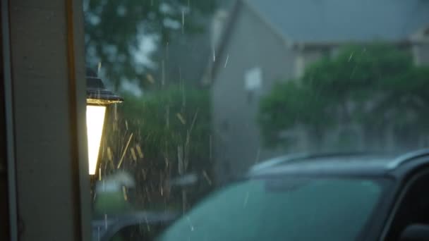 Heavy Rain Water Drops Storm Rain Falls Lantern High Quality — Stock Video