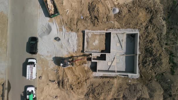 Drone Por Encima Del Tiro Elemento Casa Sitio Construcción Familiar — Vídeo de stock