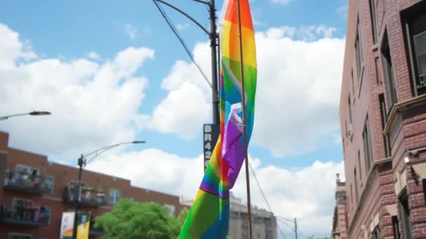 Bandeira Símbolo Lgtbq Desfile Orgulho Chicago Imagens Alta Qualidade — Vídeo de Stock