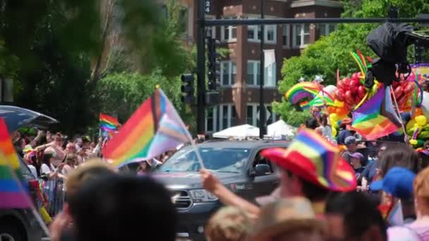 Desfile Del Orgullo Gente Desfile Del Orgullo Cámara Lenta Chicago — Vídeos de Stock
