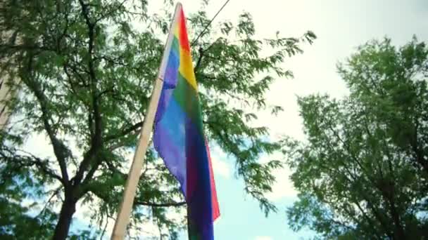 Tiro Arco Iris Bandera Desfile Del Orgullo Cámara Lenta Chicago — Vídeos de Stock