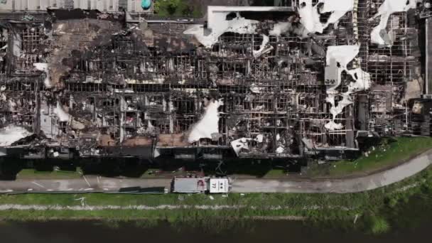 Roof Damaged Apartment Burned Fire Wide Shot High Quality Footage — Stock Video