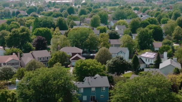 Oben Luftaufnahmen Von Bäumen Und Wohnhäusern Und Höfen Stadtnähe Immobilienkrise — Stockvideo