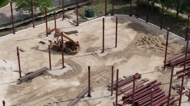 Construction Magasin Bâtiment Industriel Sur Charpente Légère Vue Sur Drone — Video