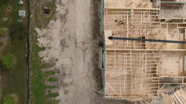 Elemento Canteiro Obras Família Casa Tiro Diurno Drone Acima Alvo — Vídeo de Stock