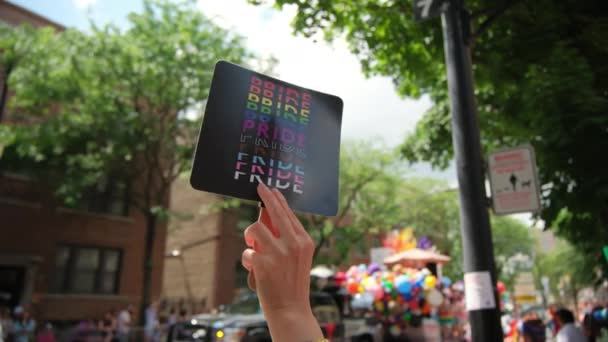 Hand Hold Flyer People Pride Parade Chicago Usa Jun 2023 — Stock Video