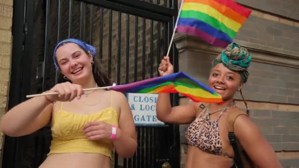 Folk Stolthetsparaden Med Flaggor Tittar Paraden Chicago Usa Jun 2023 — Stockvideo