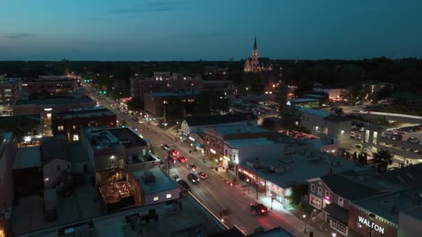 Wide Drone Shot Downtown Naperville Night Time Naperville Usa 28Jul — Stock Video