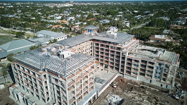 Lakások Vagy Szállodai Komplexum Építése Tengerparton Légi Felvétel Kiváló Minőségű Stock Fotó