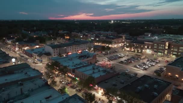 Wide Aerial Drone Footage Downtown Naperville Night Time Naperville Usa — Stock Video