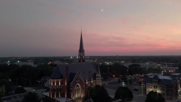 Large Catholic Church Suburbs Sunset Aerial Wide Footage High Quality — Stock Video